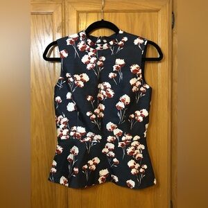 Tory Burch Navy Floral Peplum Blouse, Sz 2